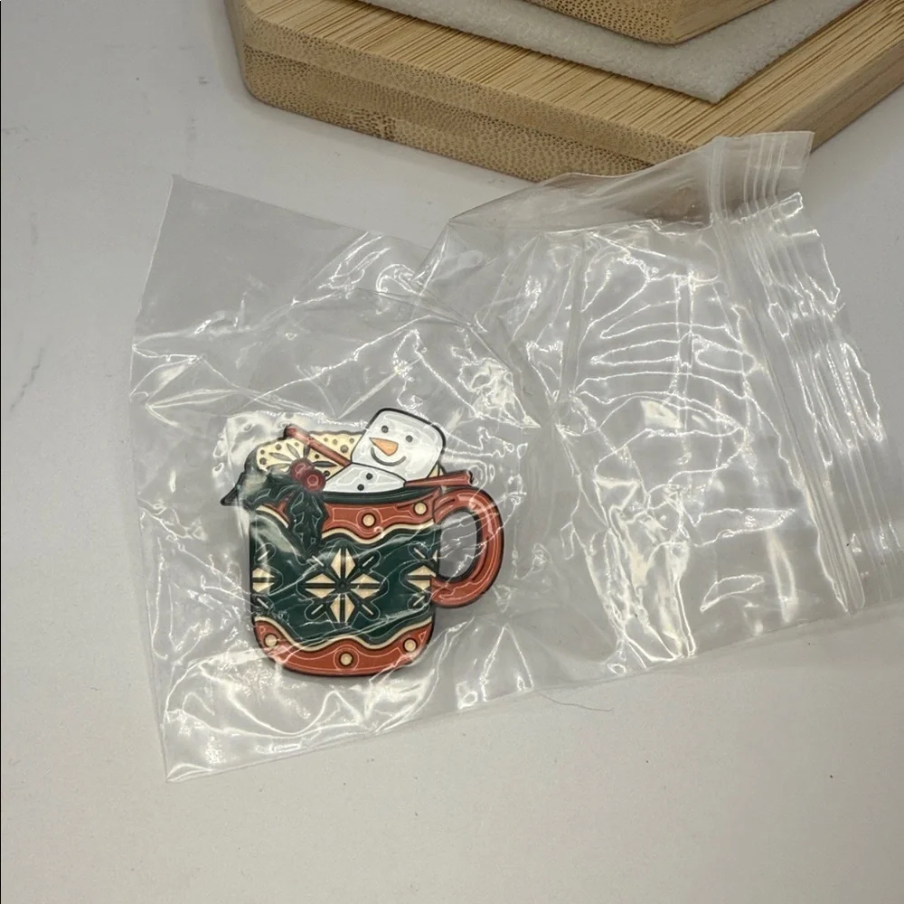 3/$25 Festive Holiday Mug Enamel Pin Hot CoCo with Snowman Marshmallow